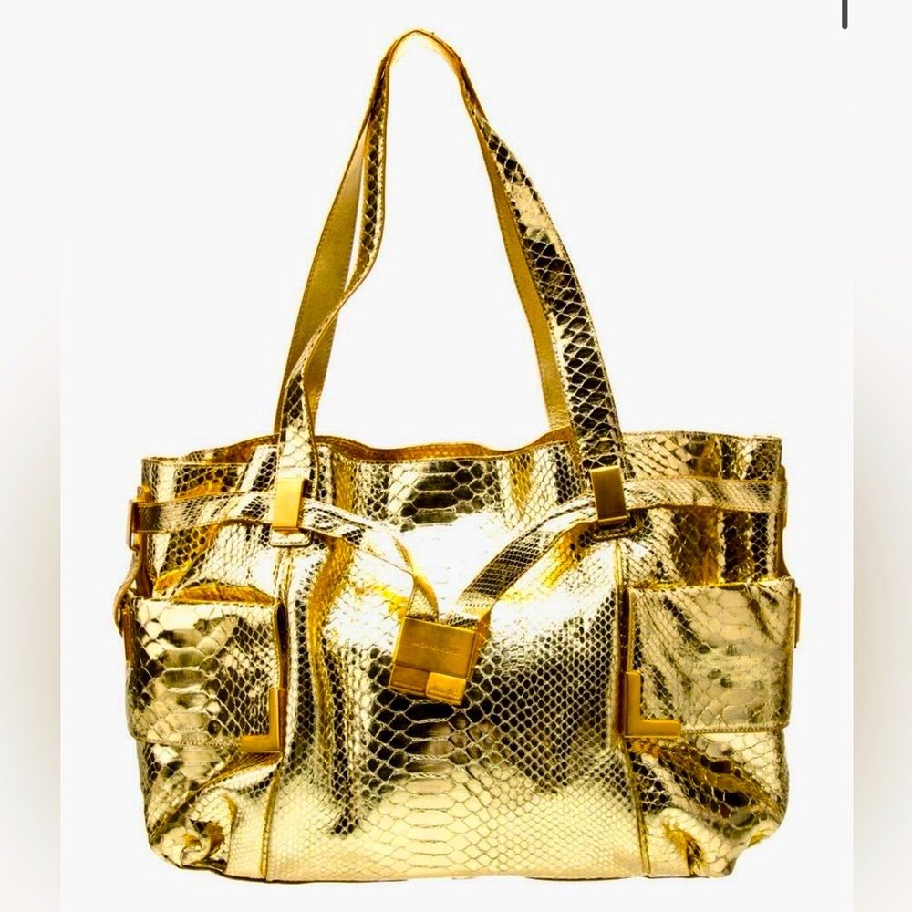 Stunning metallic New Michael Kors Collection genuine python snakeskin X…